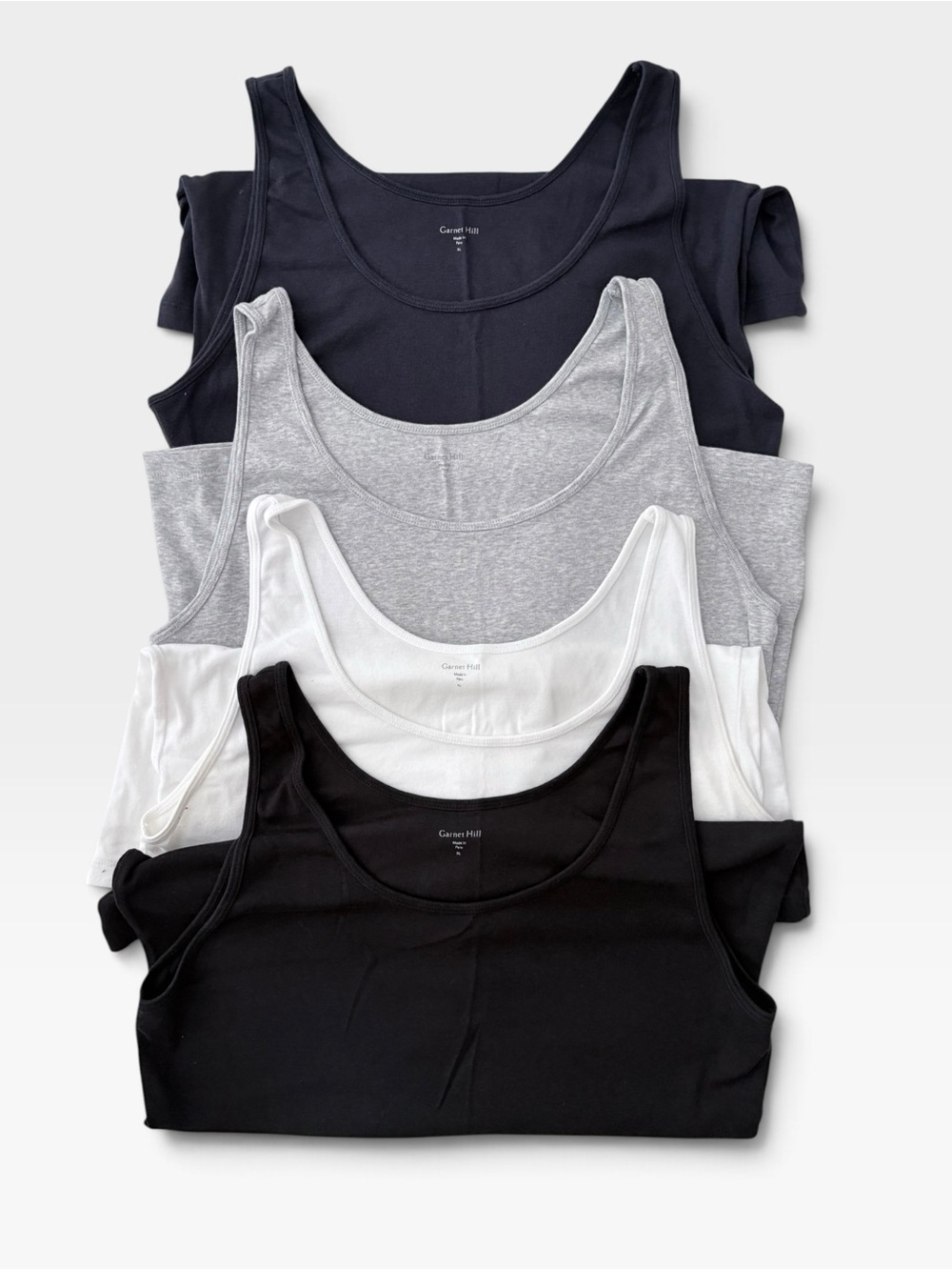 Garnet Hill Pima Cotton Layering Tank Lot of 4 XL Black White Gray Navy NWOT